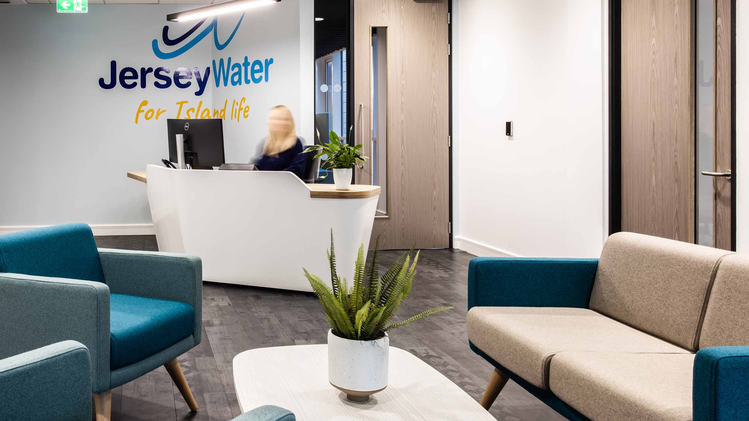 Photo of the reception area in the new Jersey Water Offices in Durell House